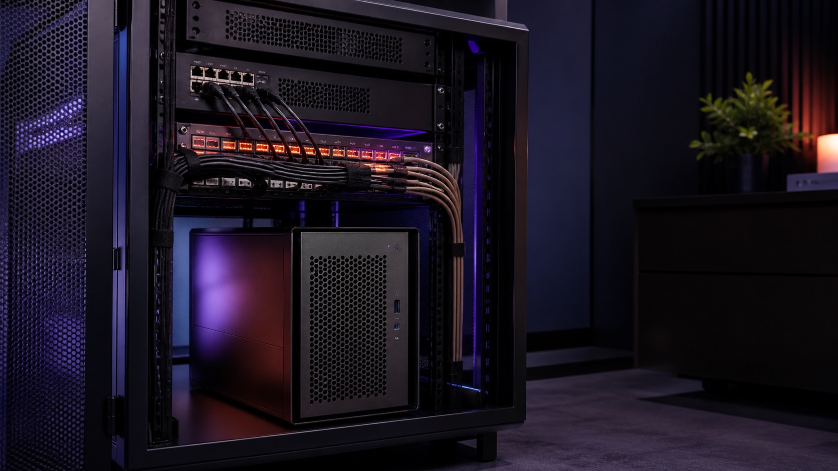 Compact private computing and networking infrastructure in a secure office environment